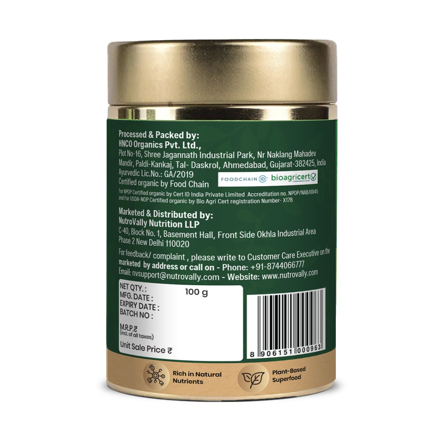 NutroVally Organic Moringa Powder 100g | Pure Moringa Leaf Powder | Natural Superfood | Rich in Vitamins, Antioxidants & Iron | Plant-Based Nutrition