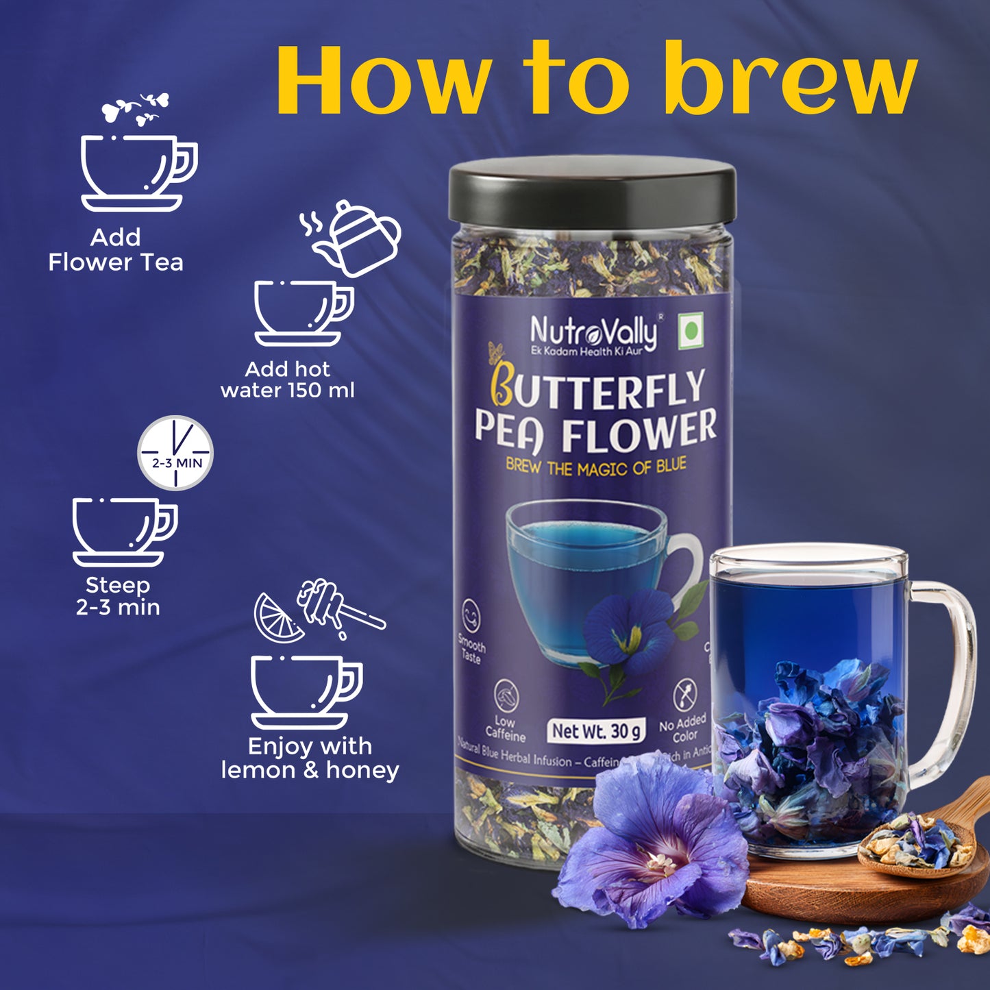 NutroVally Butterfly Pea Tea – Caffeine-Free Herbal Blue Tea