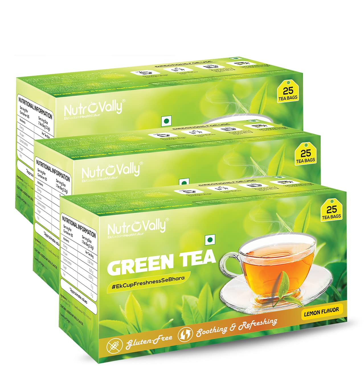 NutroVally Green Tea Lemon 75 Tea Bags - COMBO PACK