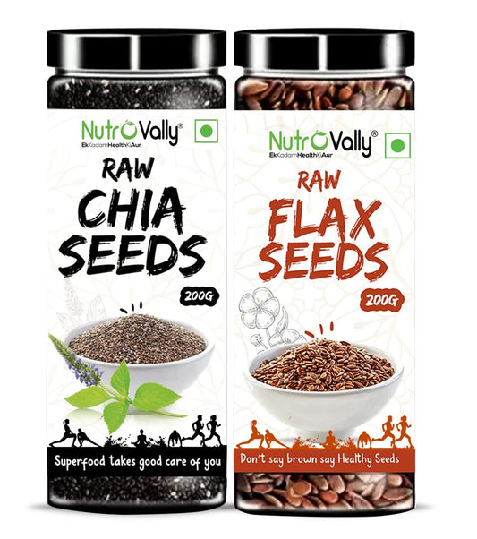 NutroVally CHIA & FLAX Seeds -Each Pack 200gm (COMBO PACK)