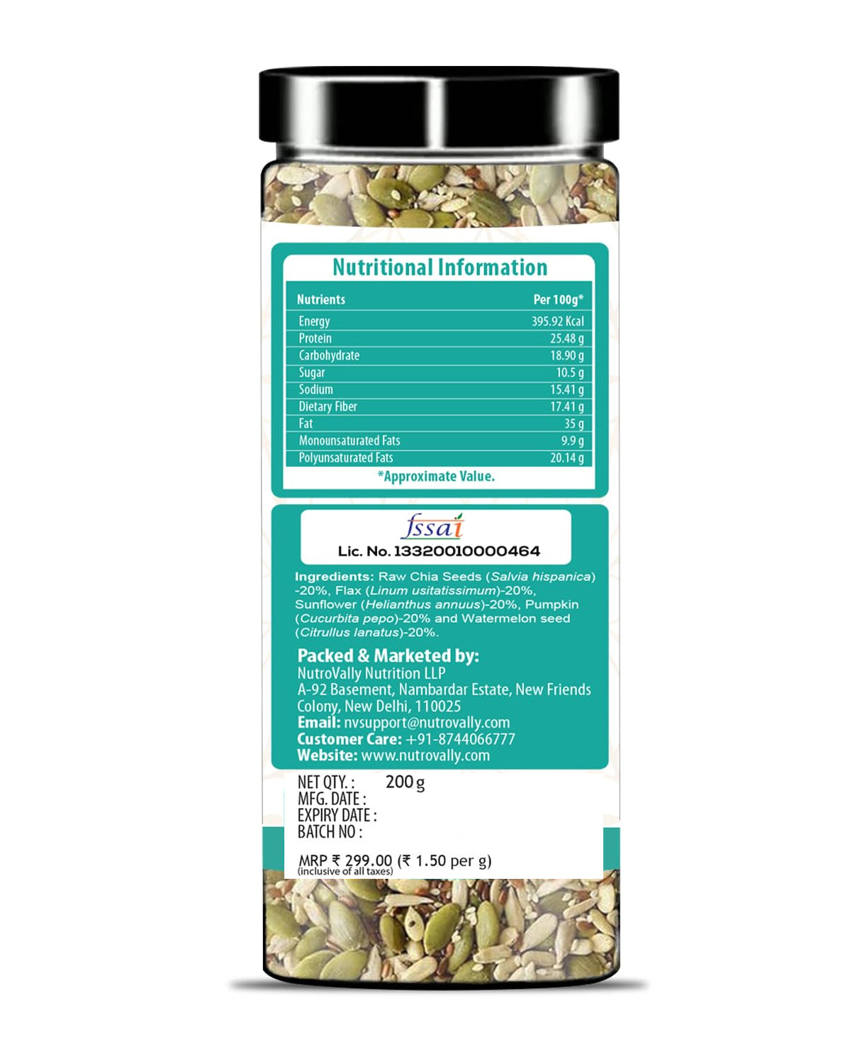 NutroVally Raw Mix Seeds for Weight Loss 5 in 1 Seeds - 200gm