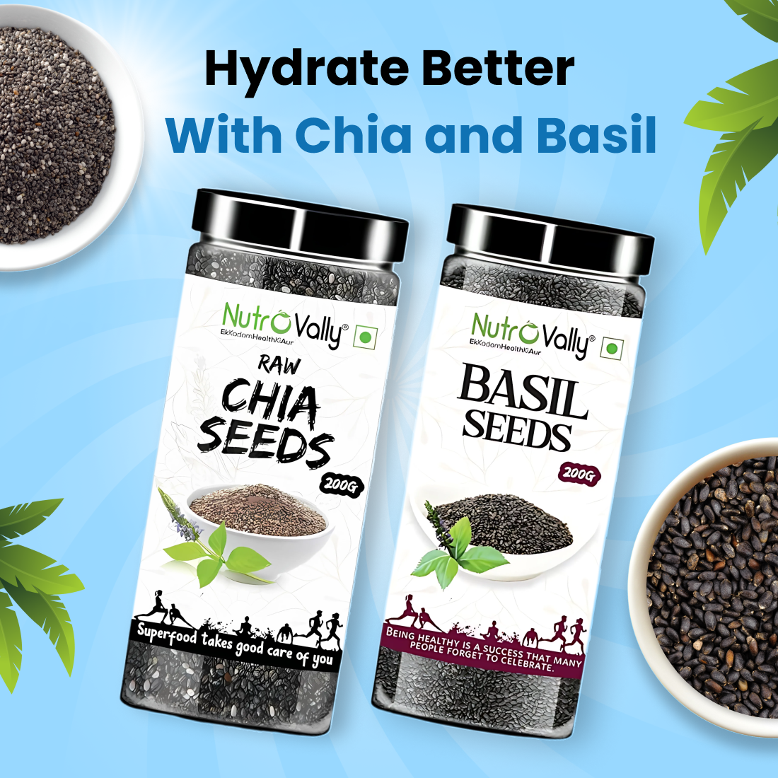 NutroVally Chia & Basil Seeds - Each Pack 200g (COMBO SEEDS)