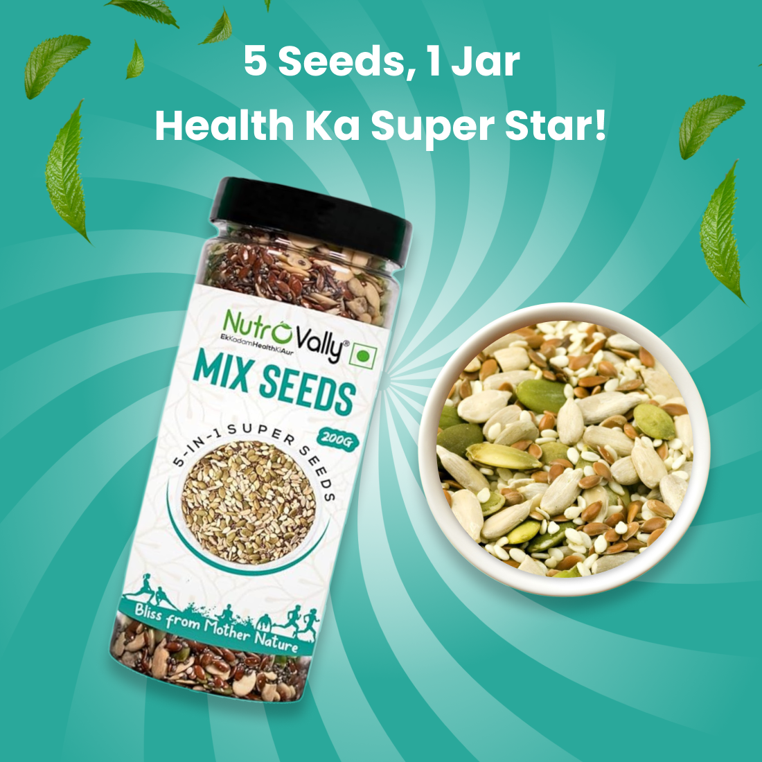 NutroVally Raw Mix Seeds for Weight Loss 5 in 1 Seeds - 200gm