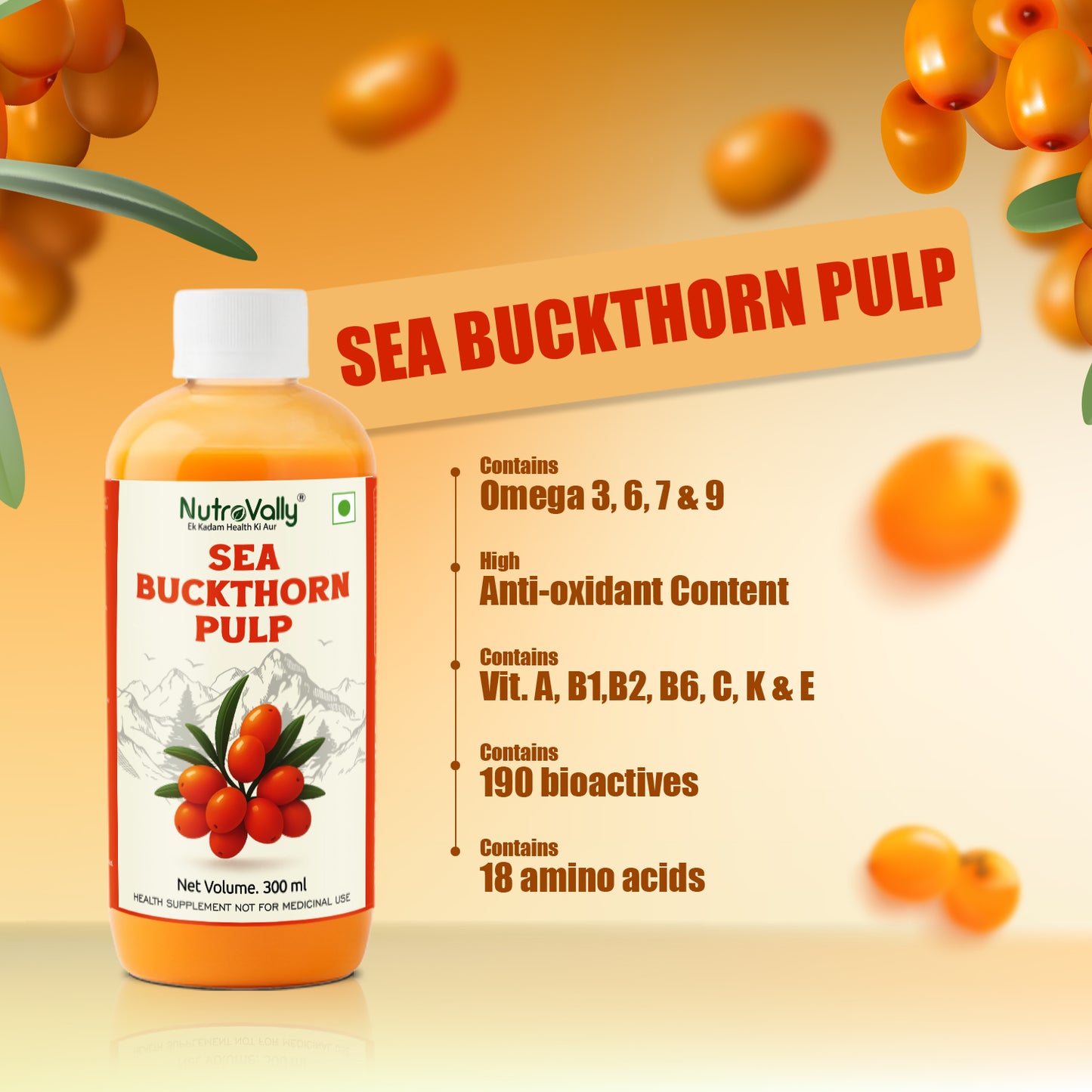 NutroVally Sea Buckthorn – Natural Vitamin C Rich Superfood for Immunity & Skin Health