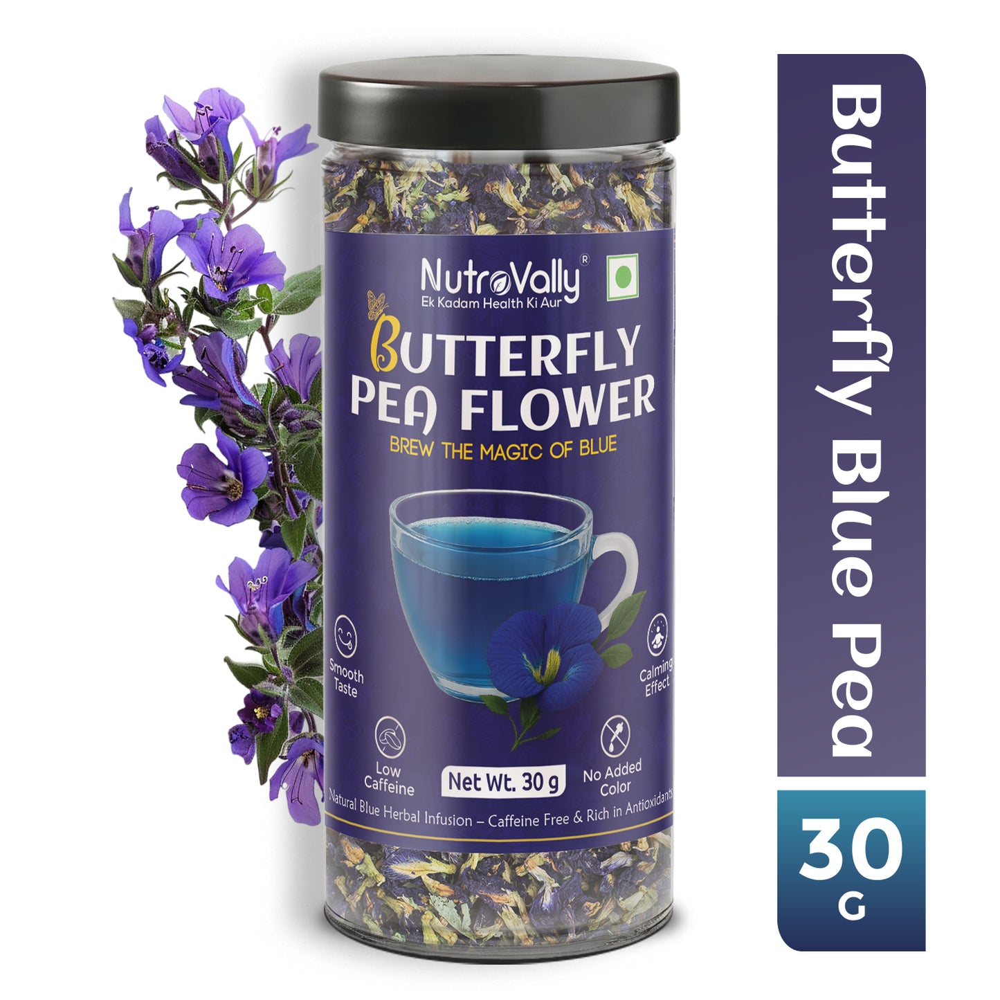 NutroVally Butterfly Pea Tea – Caffeine-Free Herbal Blue Tea