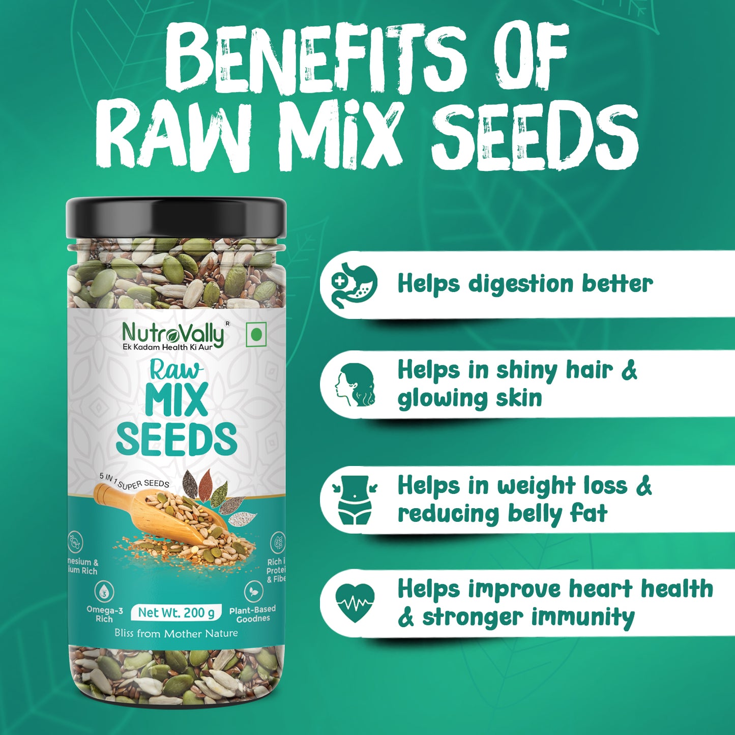 NutroVally Raw Mix Seeds for Weight Loss 5 in 1 Seeds - 200gm
