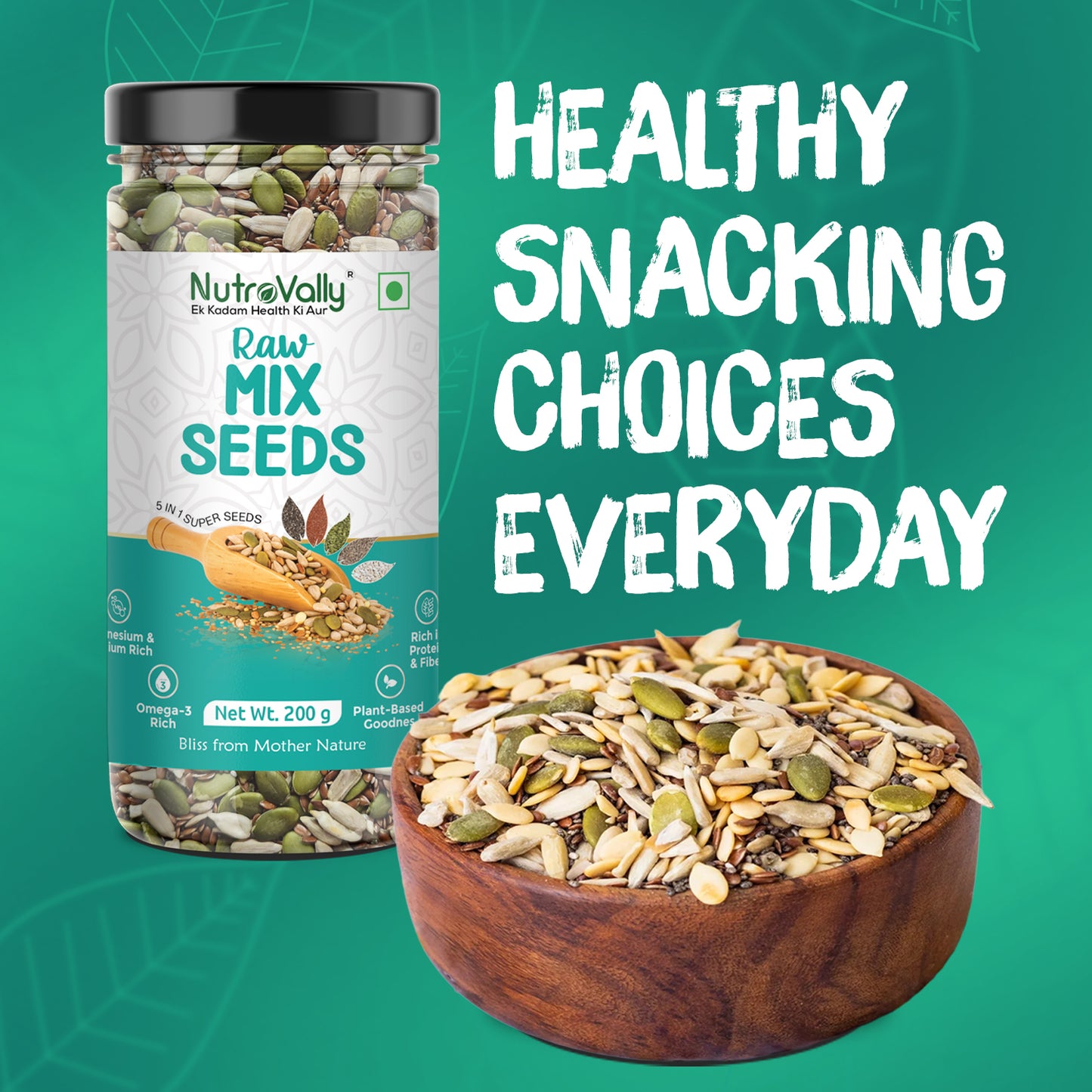 NutroVally Raw Mix Seeds for Weight Loss 5 in 1 Seeds - 200gm