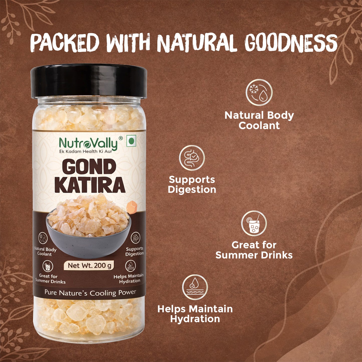 NutroVally Premium Gond Katira (Tragacanth Gum) – Natural Cooling Edible Gum |  Pure & Unprocessed | Summer Superfood