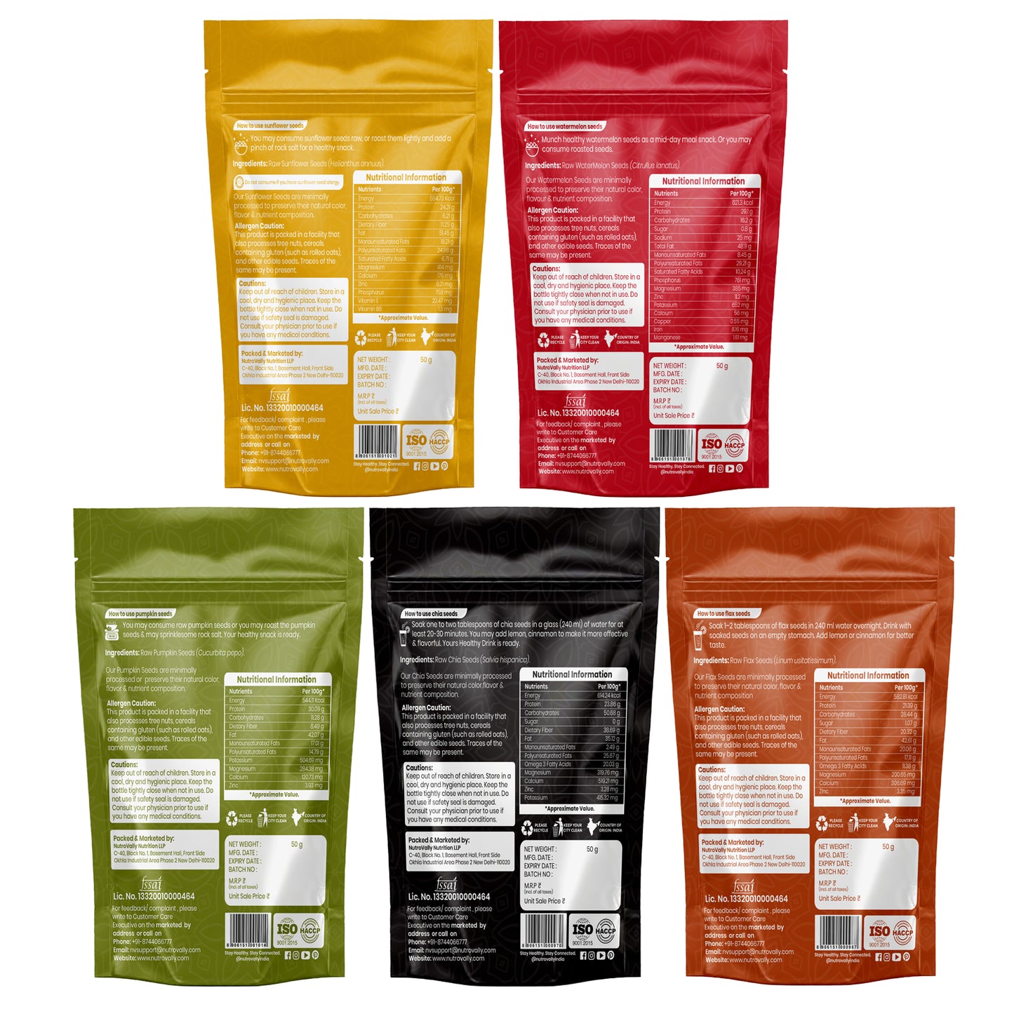 NutroVally Raw Super Seeds Combo Pack 250g | Chia Seeds, Flax Seeds, Pumpkin Seeds, Sunflower Seeds & Watermelon Seeds | High Protein, High Fiber, Omega 3 Rich | Healthy Snack | Weight Management | Immunity & Fitness Food