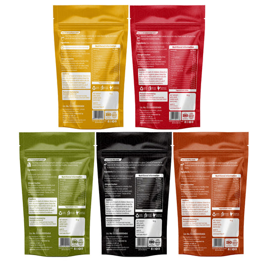 NutroVally Raw Super Seeds Combo Pack 250g | Chia Seeds, Flax Seeds, Pumpkin Seeds, Sunflower Seeds & Watermelon Seeds | High Protein, High Fiber, Omega 3 Rich | Healthy Snack | Weight Management | Immunity & Fitness Food