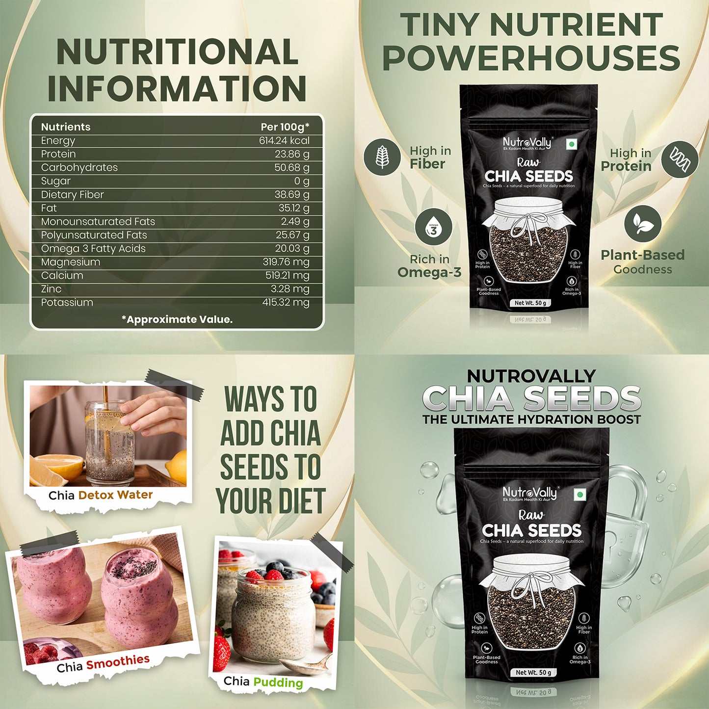NutroVally Raw Super Seeds Combo Pack 250g | Chia Seeds, Flax Seeds, Pumpkin Seeds, Sunflower Seeds & Watermelon Seeds | High Protein, High Fiber, Omega 3 Rich | Healthy Snack | Weight Management | Immunity & Fitness Food