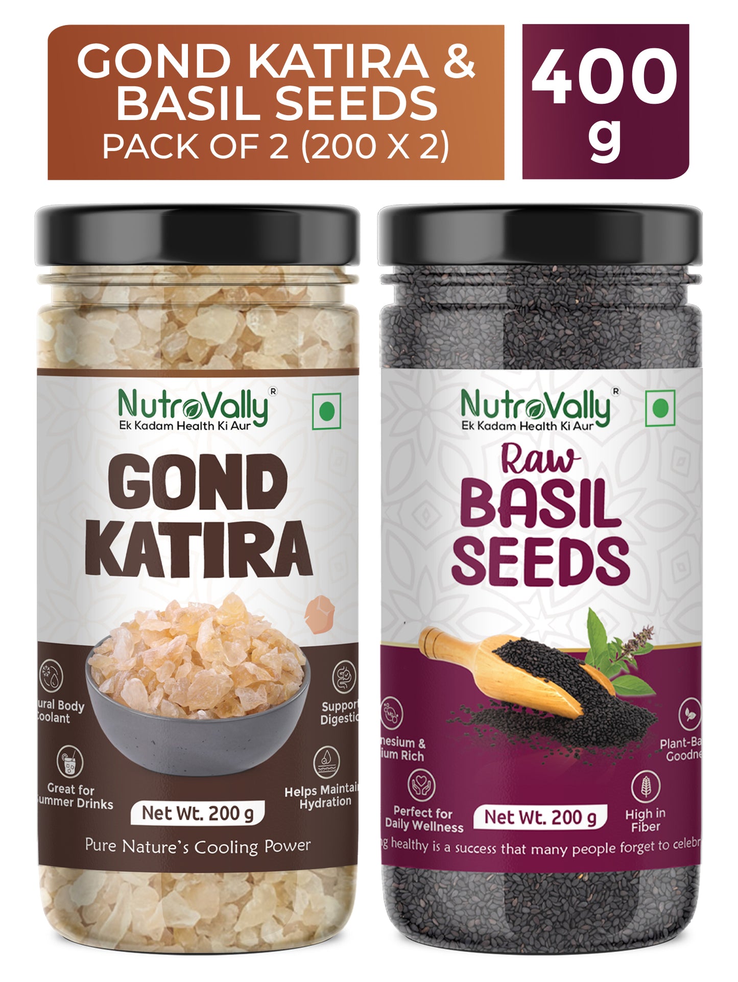 Buy Gond Katira & Basil Seeds Combo Online | Sabja Seeds + Tragacanth Gum for Cooling & Digestion