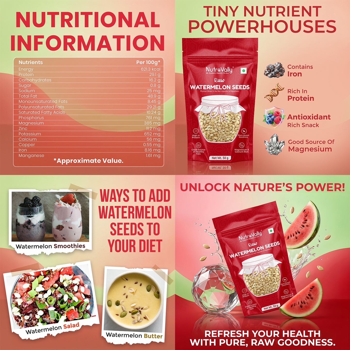 NutroVally Raw Super Seeds Combo Pack 250g | Chia Seeds, Flax Seeds, Pumpkin Seeds, Sunflower Seeds & Watermelon Seeds | High Protein, High Fiber, Omega 3 Rich | Healthy Snack | Weight Management | Immunity & Fitness Food