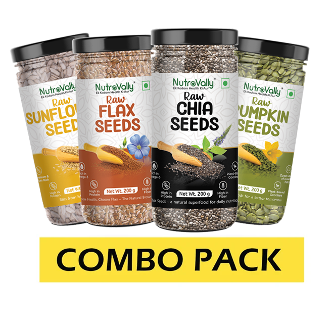 NutroVally Combo Seeds Pack of 4- Chia/Flax/Pumpkin/Sunflower- 800g