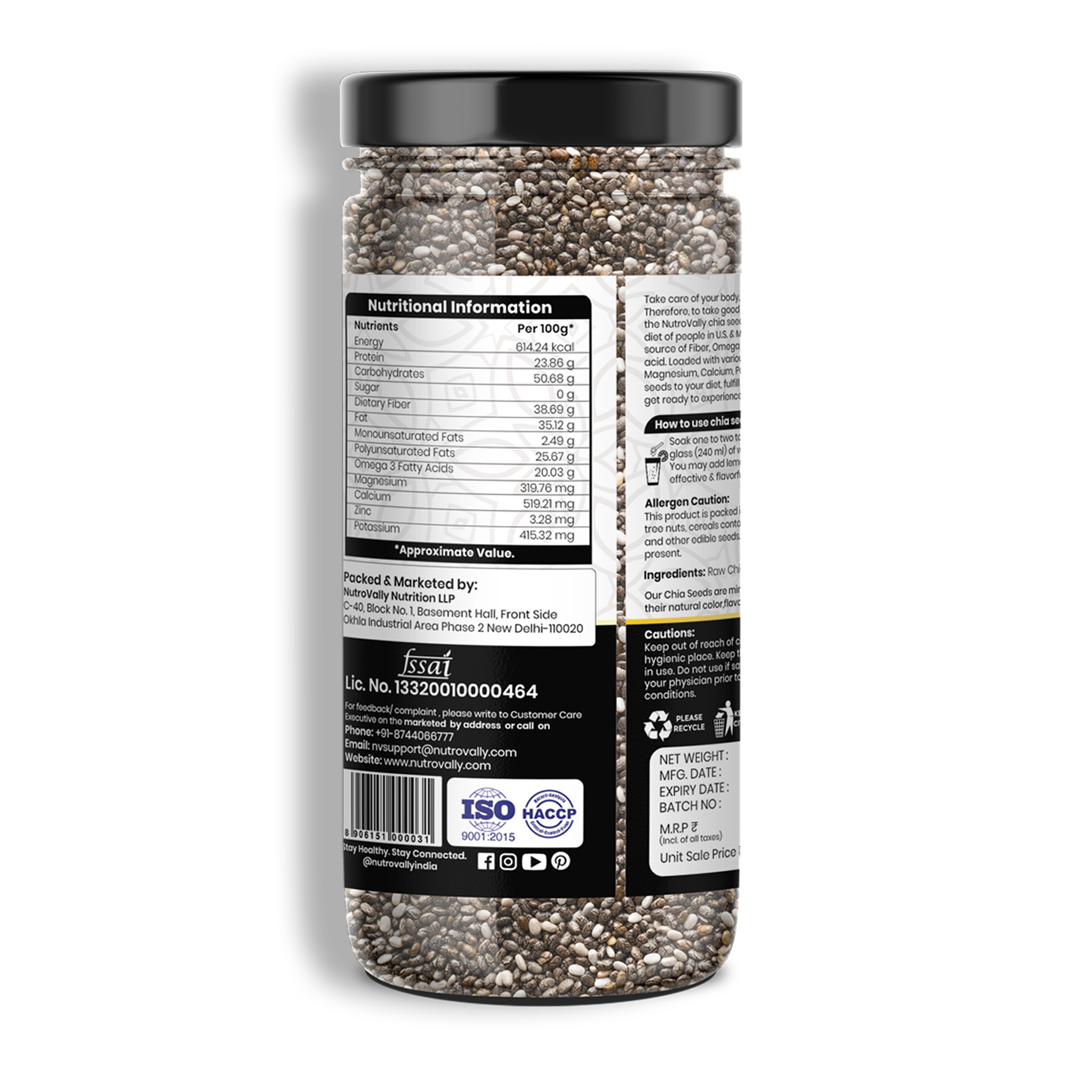 NutroVally Chia Seeds Loaded with Omega 3 & Calcium - Pack Of 2
