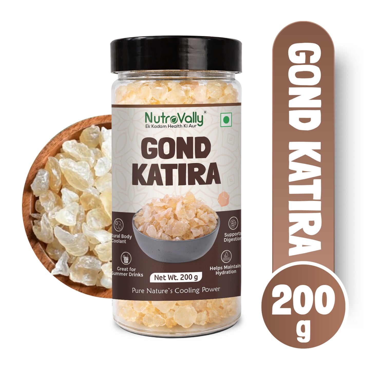 NutroVally Premium Gond Katira (Tragacanth Gum) – Natural Cooling Edible Gum |  Pure & Unprocessed | Summer Superfood