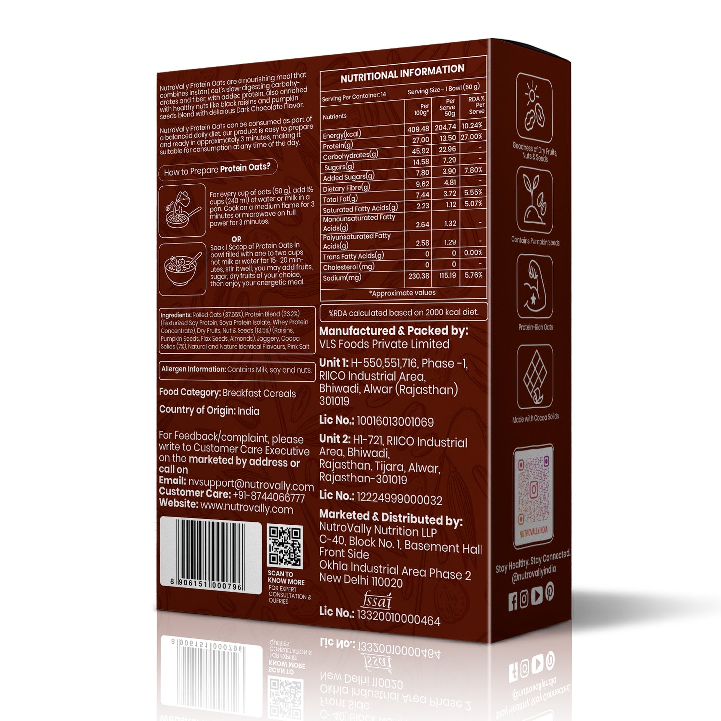 NutroVally 27g Protein Oats | Dark Chocolate Healthy Breakfast Oats for Weight Loss
