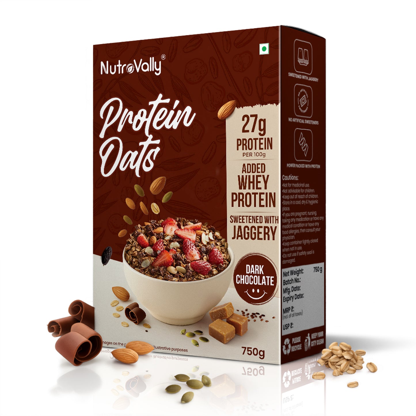 NutroVally 27g Protein Oats | Dark Chocolate Healthy Breakfast Oats for Weight Loss
