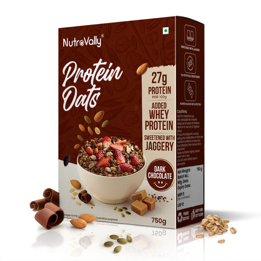 NutroVally 27g Protein Oats | Dark Chocolate Healthy Breakfast Oats for Weight Loss