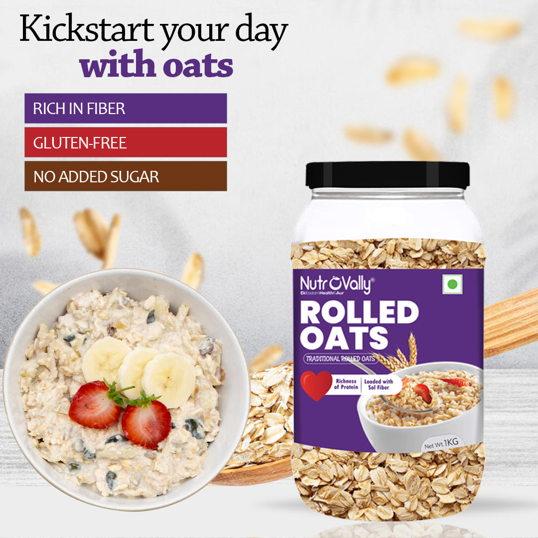 NutroVally Rolled Oats | Healthy Breakfast for Weight Loss | Gluten Free & Fiber Rich Oats Jar  (1 kg)