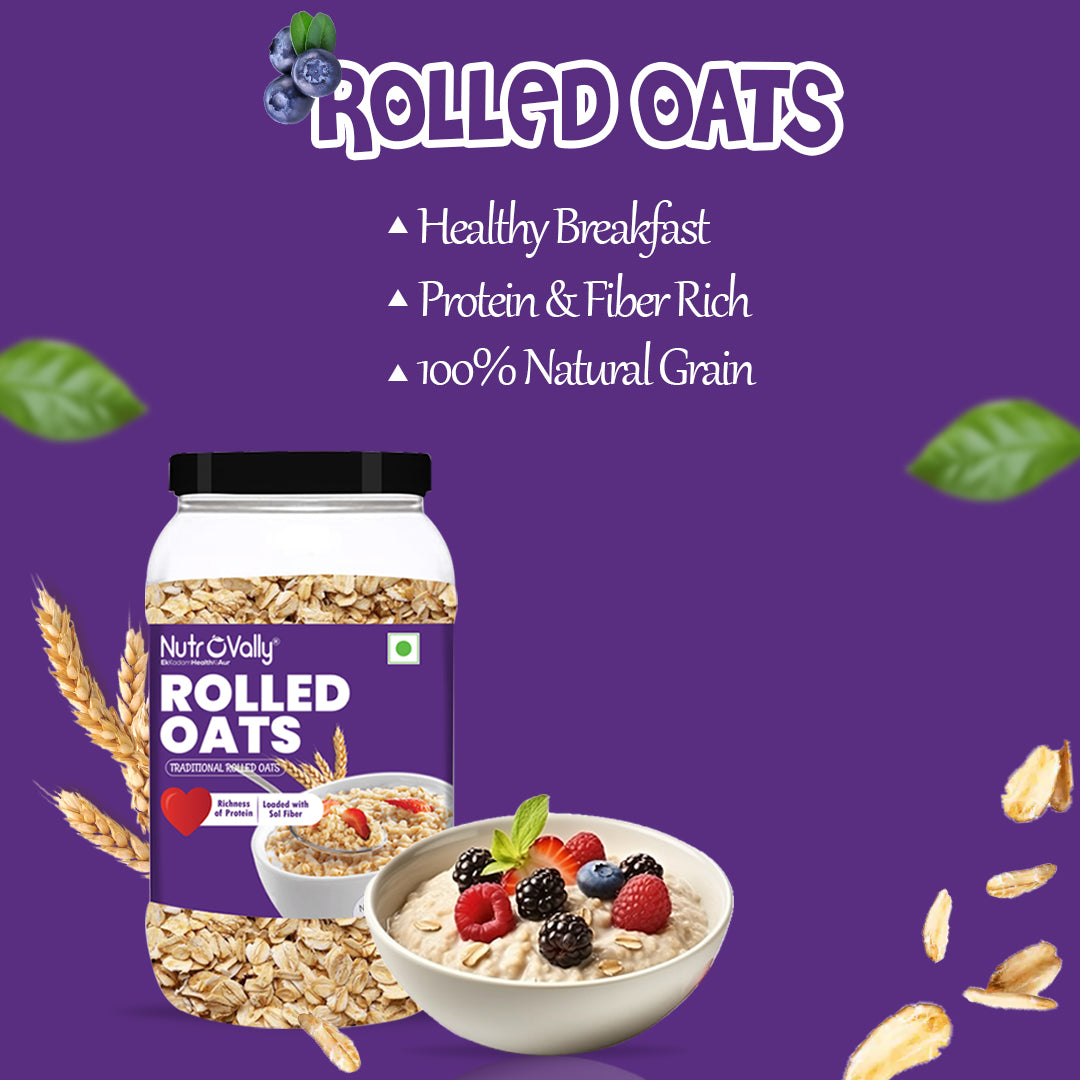 NutroVally Rolled Oats | Healthy Breakfast for Weight Loss | Gluten Free & Fiber Rich Oats Jar  (1 kg)