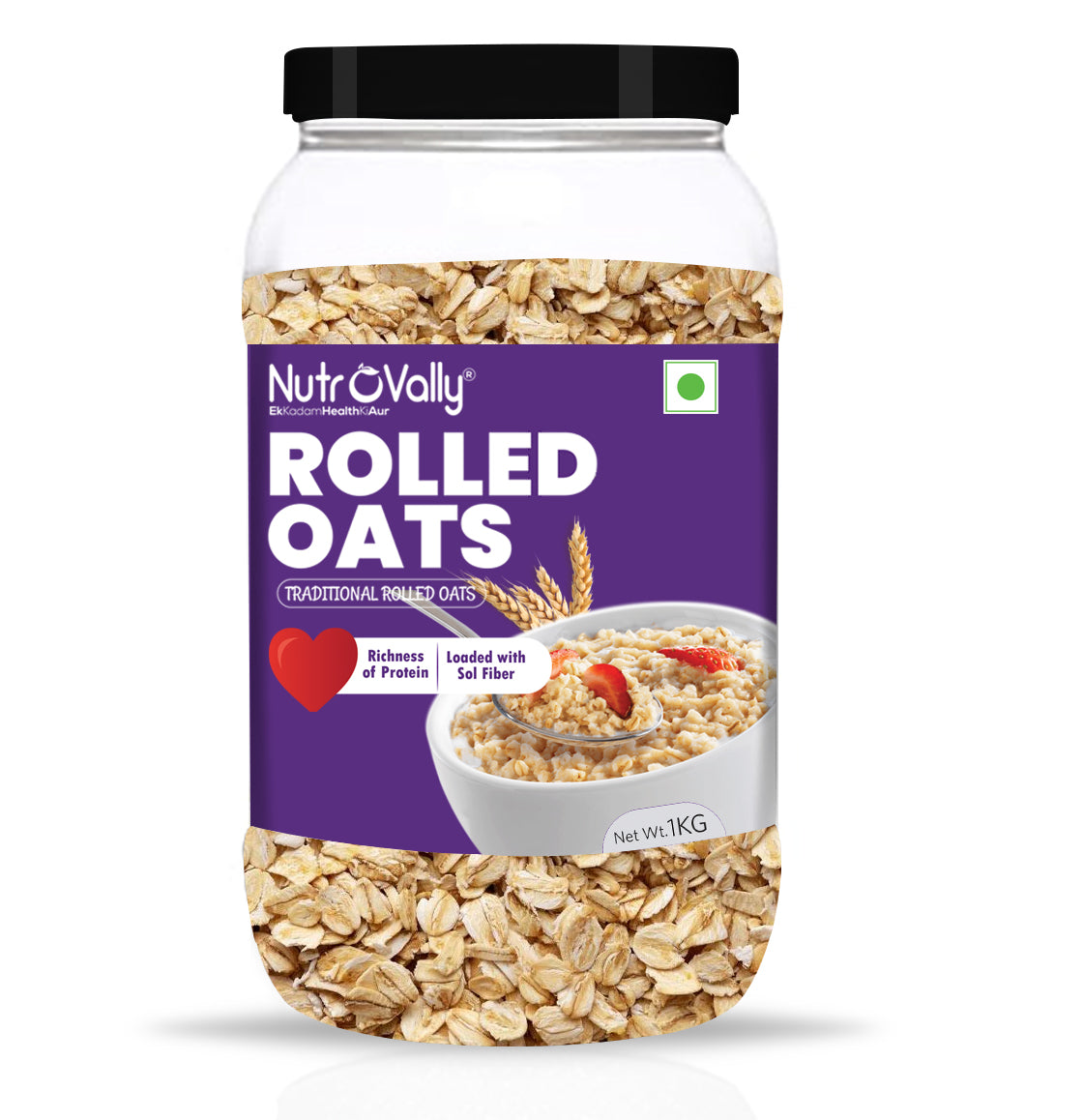 NutroVally Rolled Oats | Healthy Breakfast for Weight Loss | Gluten Free & Fiber Rich Oats Jar  (1 kg)