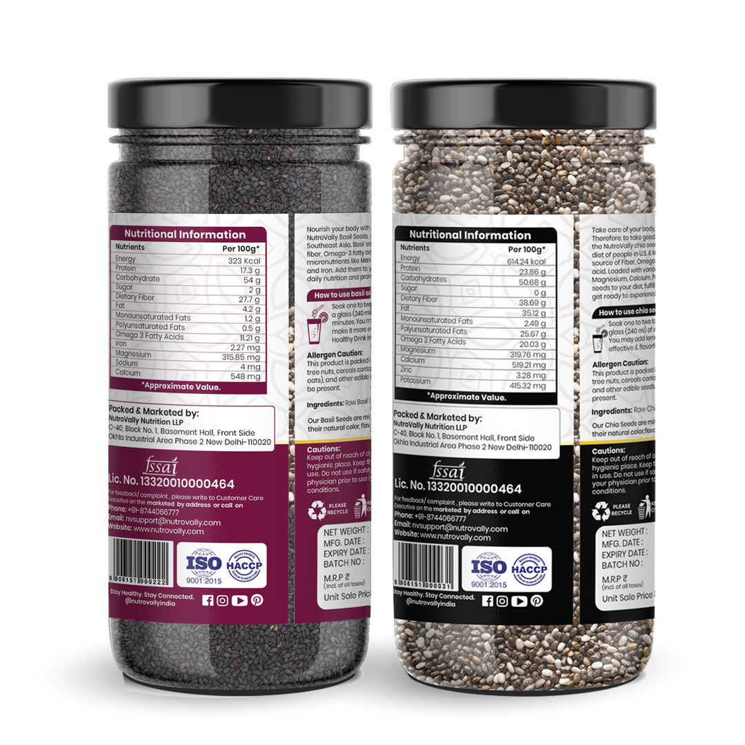 NutroVally Chia & Basil Seeds - Each Pack 200g (COMBO SEEDS)