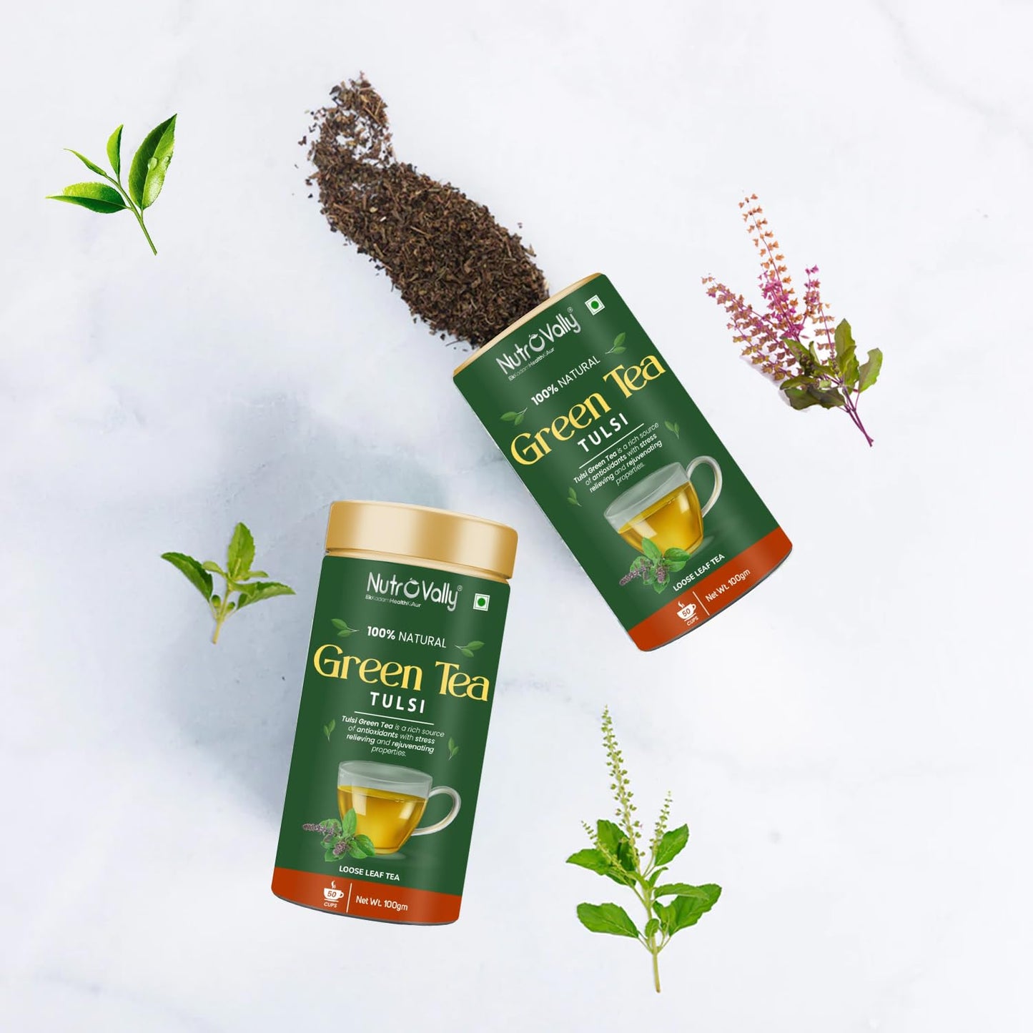 NutroVally Tulsi Green Tea Premium Tea Leaves Tin